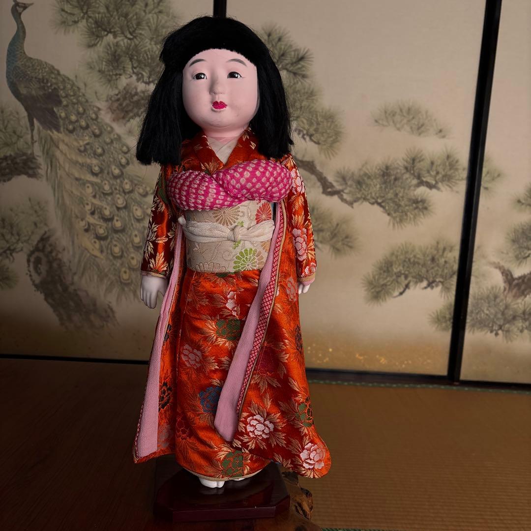 市松人形 オレンジ色 花柄着物 - メルカリ