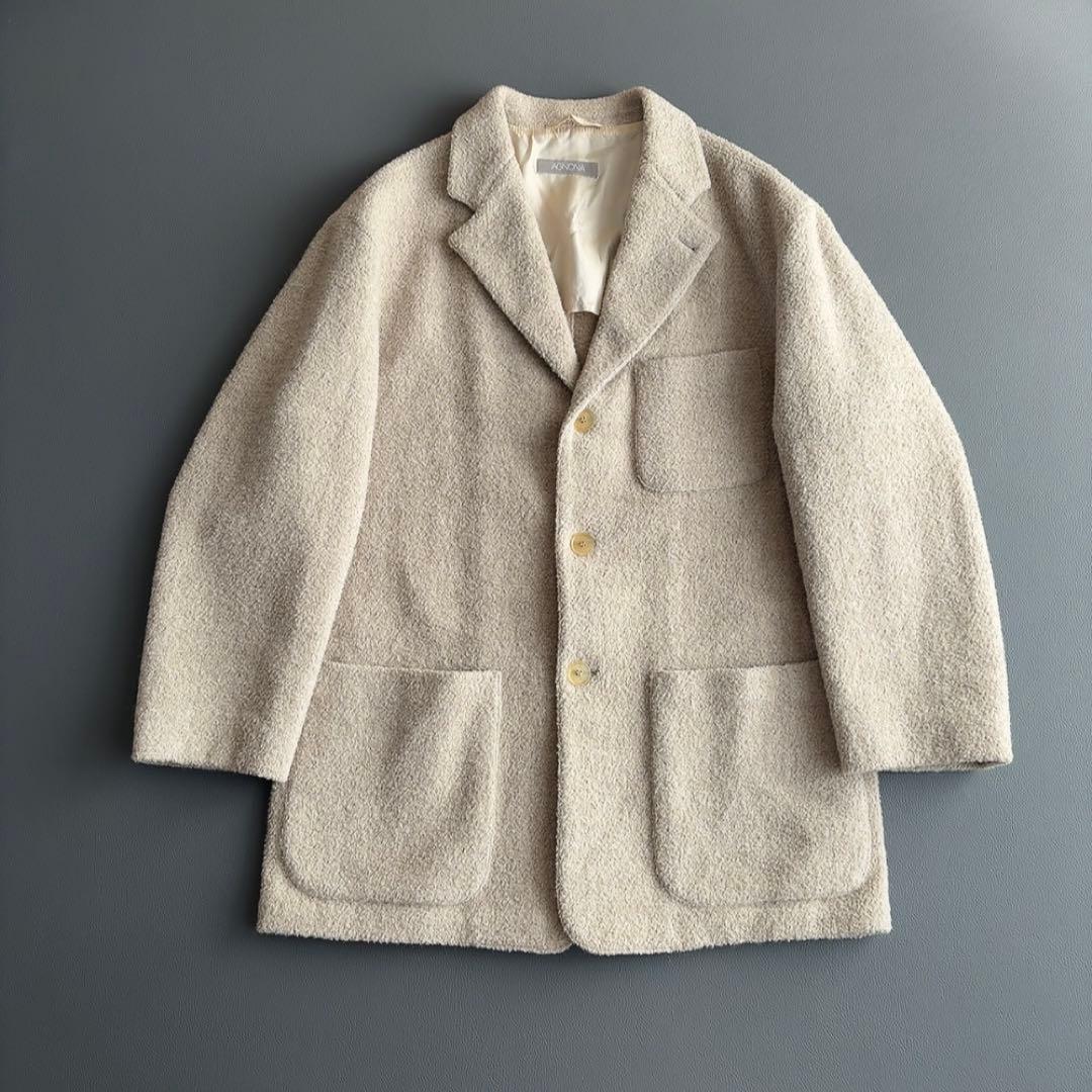 アニオナ　アルパカ　ジャケットコート　ブークレ　ボア　ウール　イタリア製　2XL アニオナ アルパカ ジャケットコート ブークレ ボア ウール イタリア製