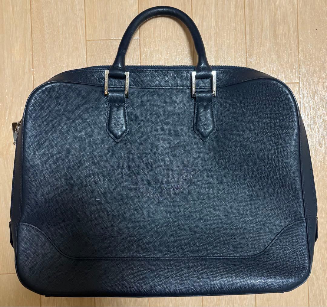 Pelle Morbida ネイビー レザービジネスバッグ