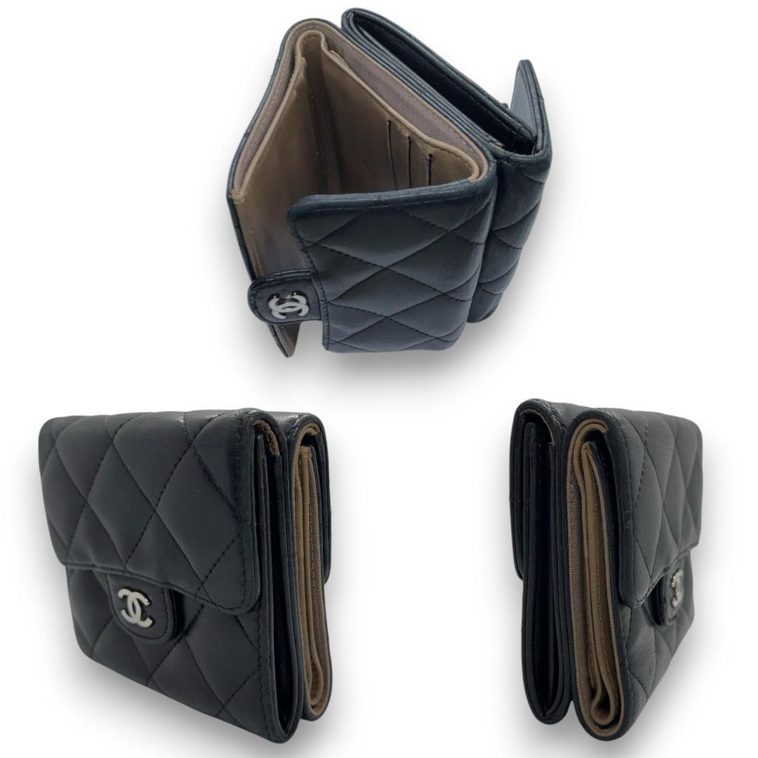 極美品】シャネルCHANEL マトラッセ ラムスキン 三つ折り財布 Wホック