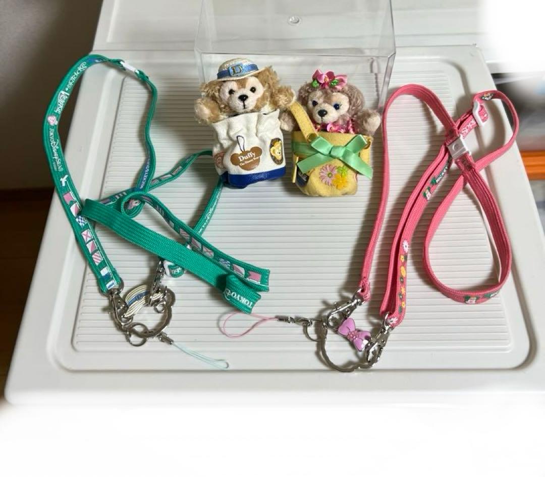 ダッフィー、シェリーメイぬいぐるみ、ぬいぐるみネックストラップセッ（スプリング）