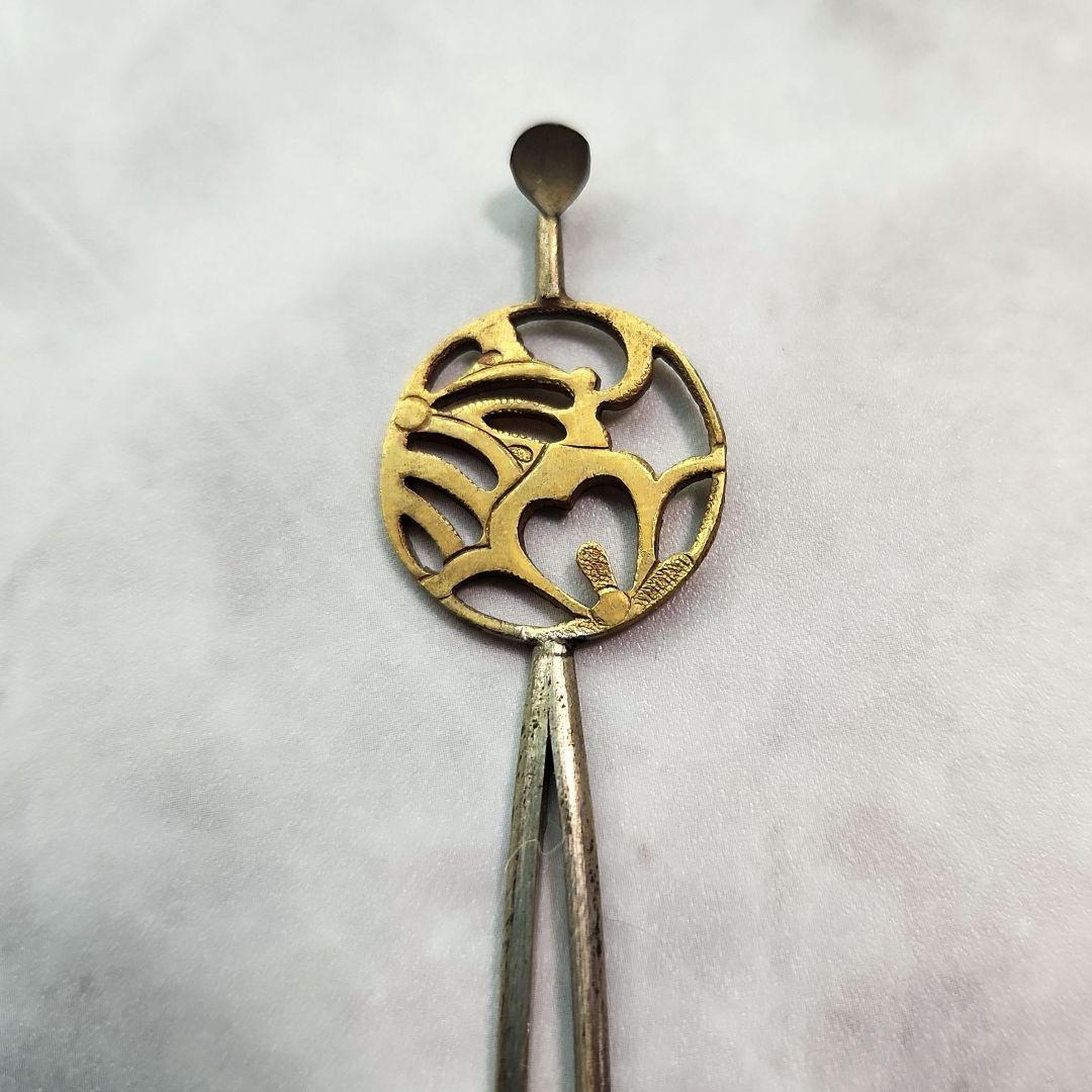 アンティーク金工珊瑚簪銀かんざし鼓G8着物明治骨董髪飾り