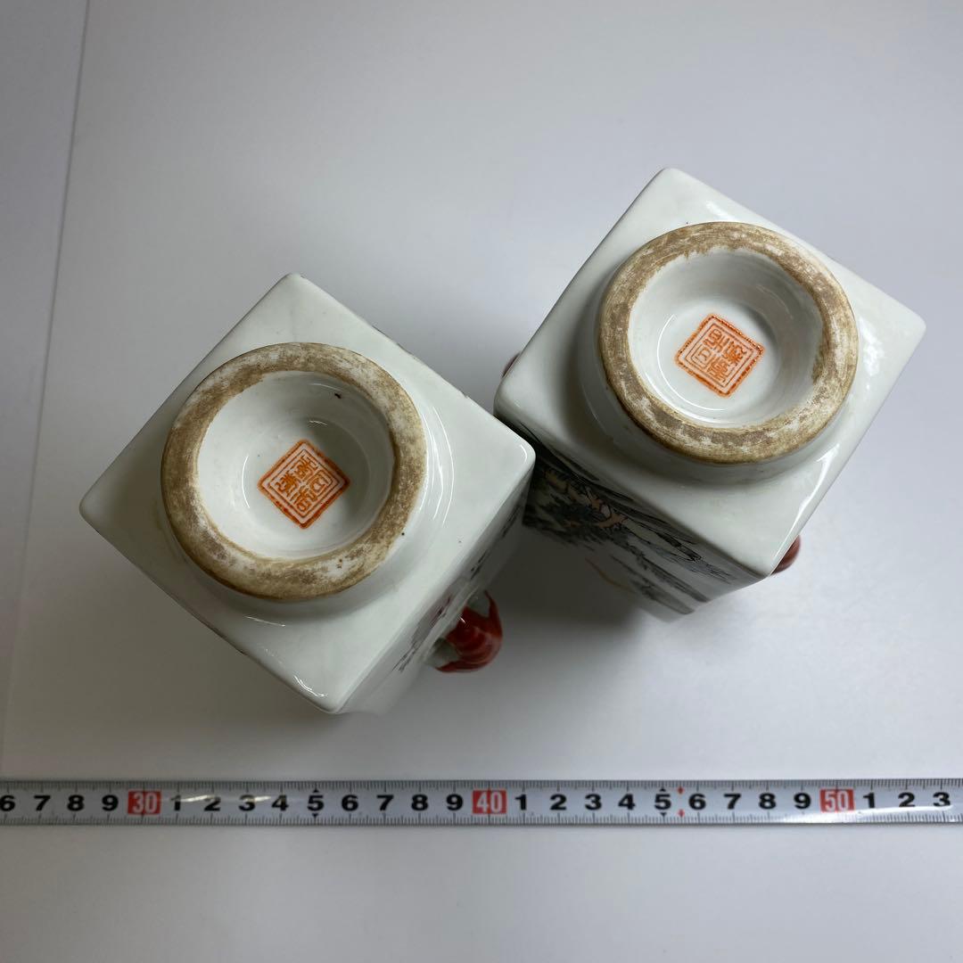 中国美術 同治年製 粉彩花入一対 高さ13㎝ 東Y7-0331③