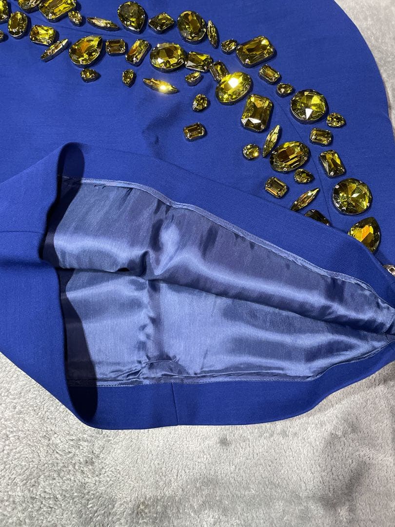 PRADA プラダ スカート 大粒ビジュー装飾 38 ブルー系