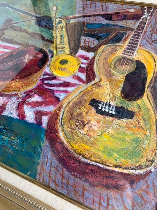 絵画　油絵　久松すみ【楽器】