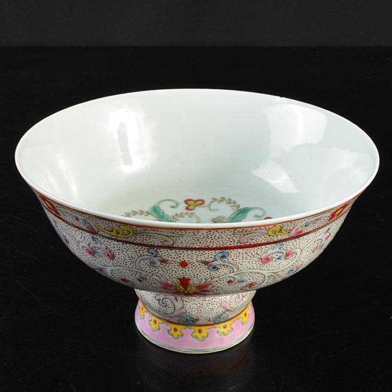 中国　乾隆年製款　粉彩花卉文　高足碗　酒杯　M　R6443