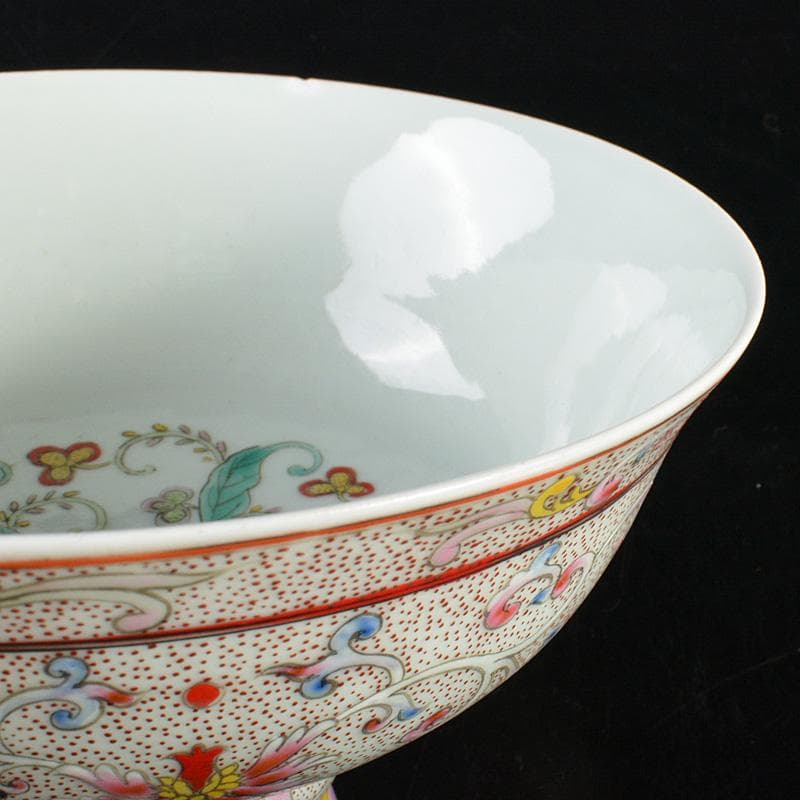 中国　乾隆年製款　粉彩花卉文　高足碗　酒杯　M　R6443