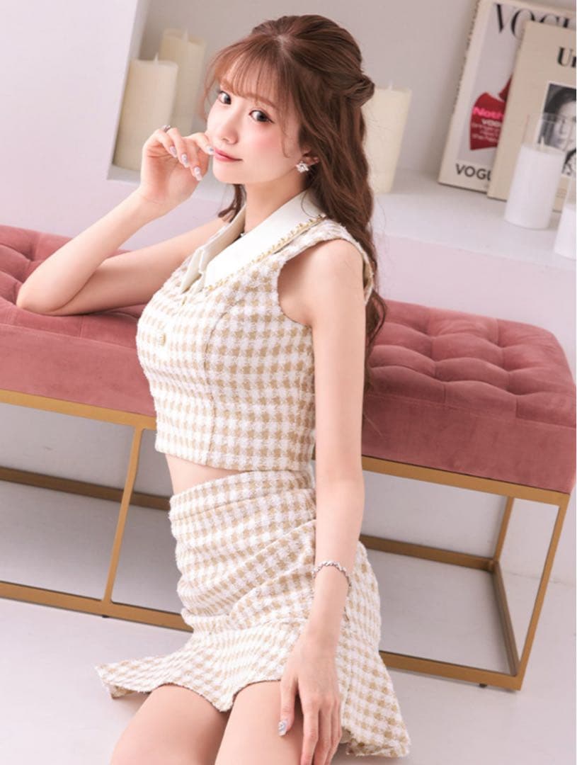 じ*中様 【新品未使用】チェック柄クロップドトップ&フレアスカートセット