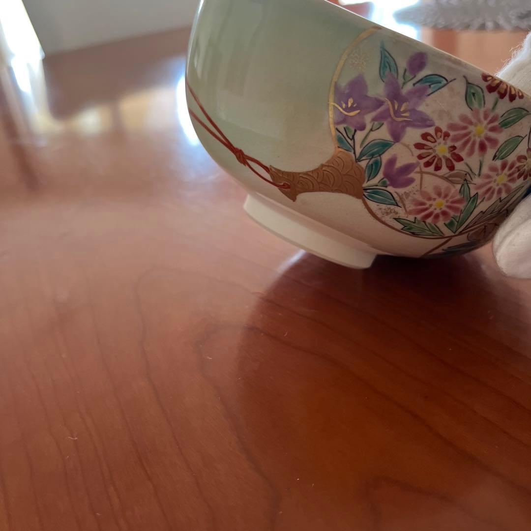 抹茶茶碗 壱休窯 仁清掛分団扇