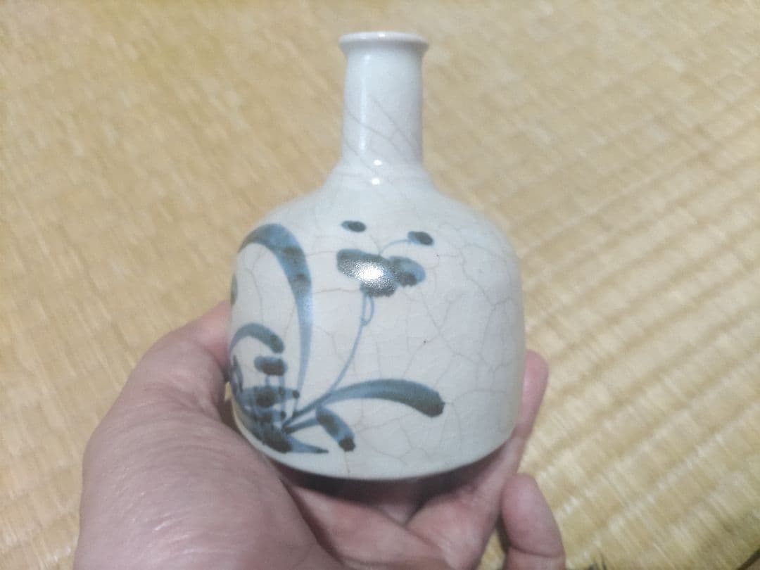 染付　蘭文　小徳利（高11.3cm）220cc　生掛け釉　酒器　無傷