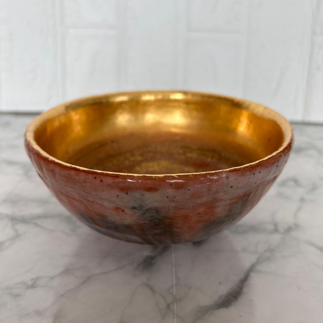 吉村楽入 共箱付】京焼 赤楽 嶋台 金銀一双 茶碗 茶道具 共箱付