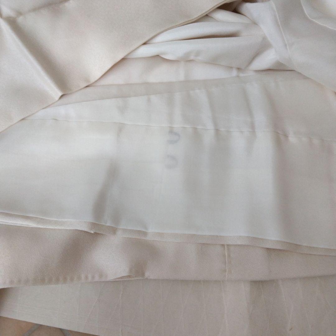 未使用品 訪問着 鳥と花模様白つばき グレーとホワイト、長襦袢付