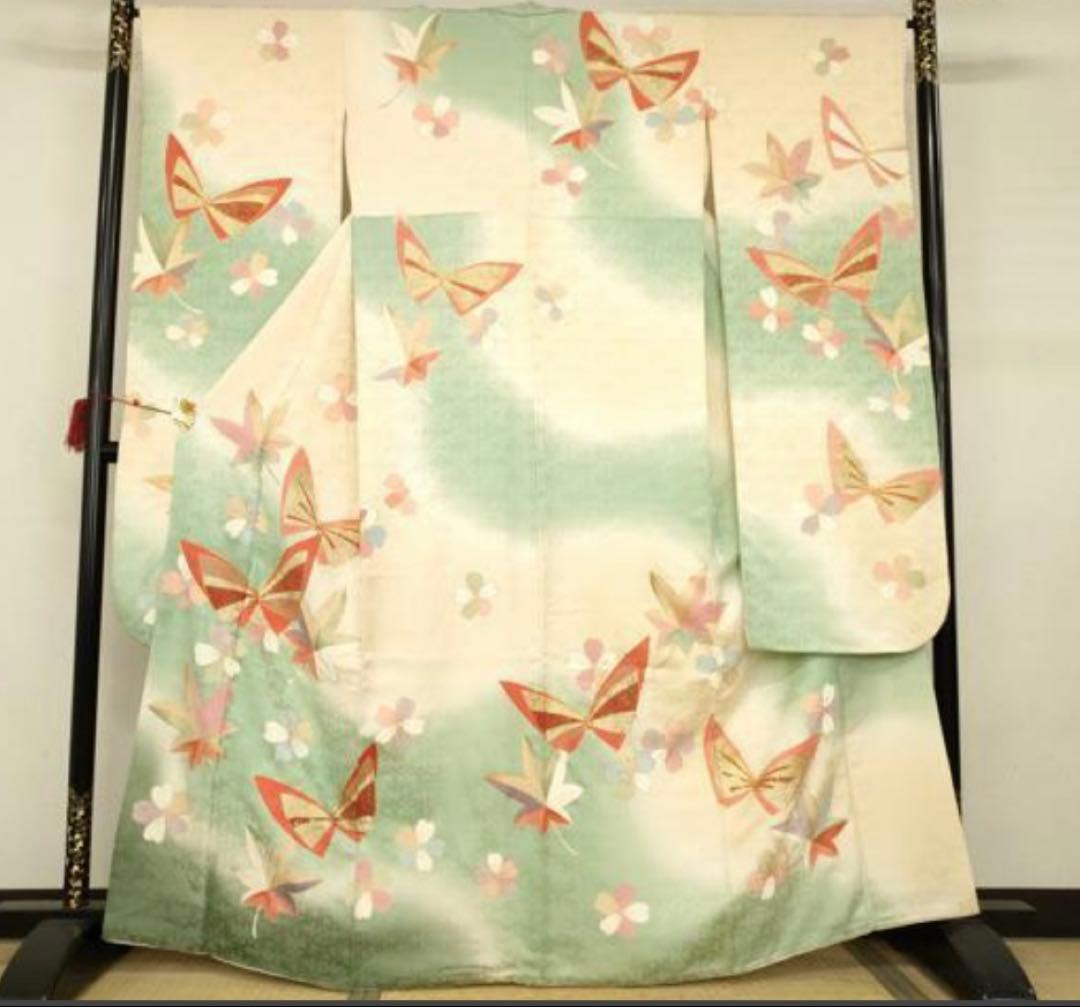 振袖フルセット6点サイズM〜L駒刺繍 花蝶文 暈し