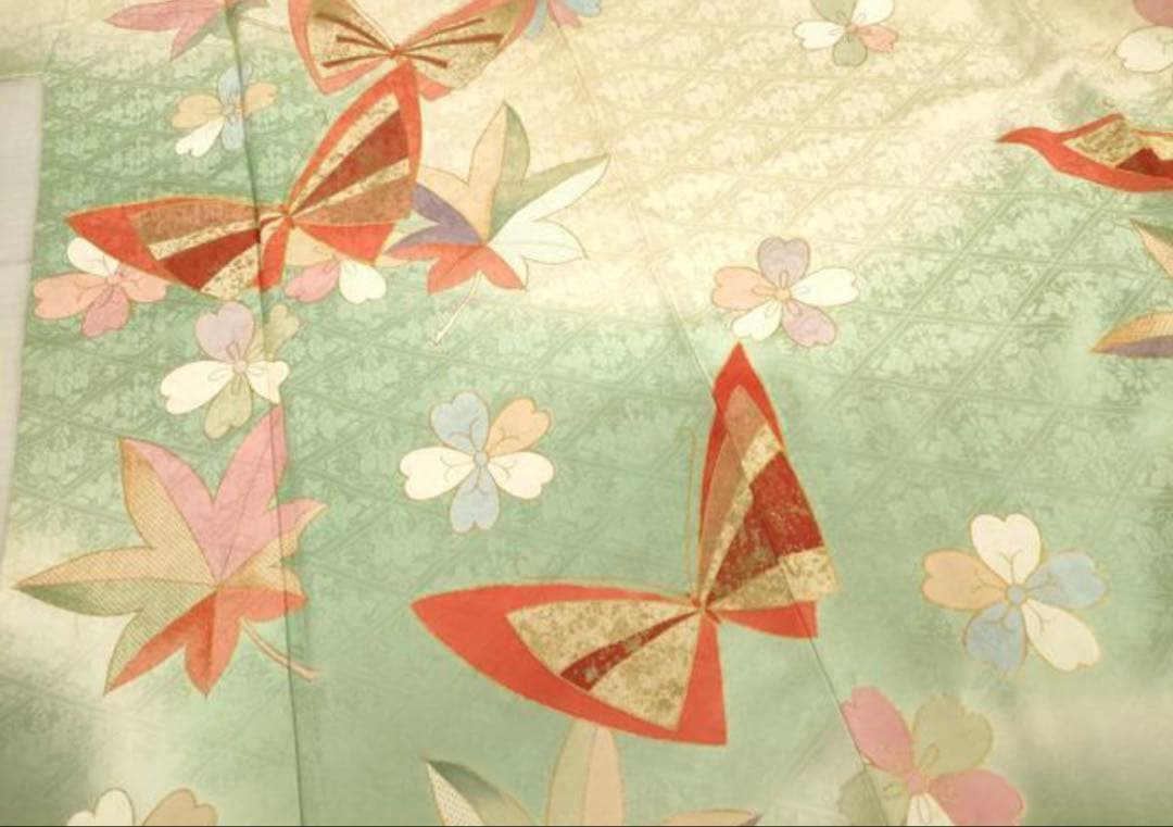 振袖フルセット6点サイズM〜L駒刺繍 花蝶文 暈し