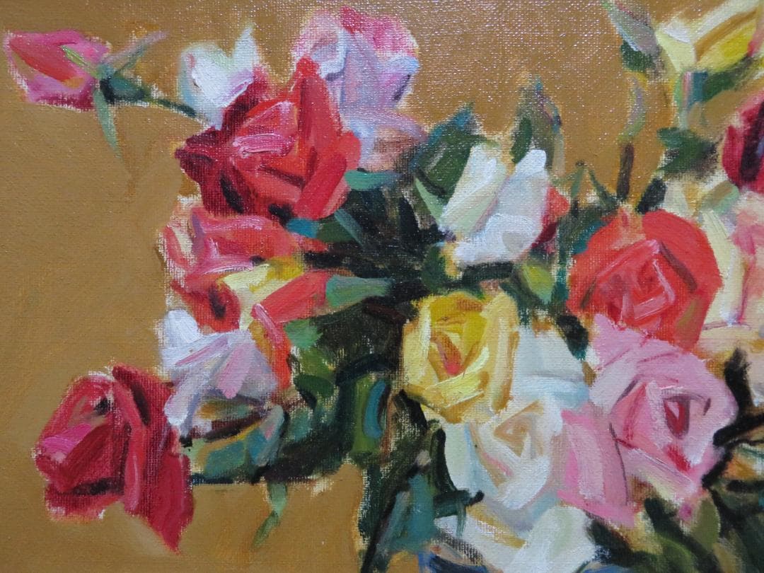 ◆　 臼井圭助　「　ばら　」油彩　M6号　創元会   真作保証　 ◆