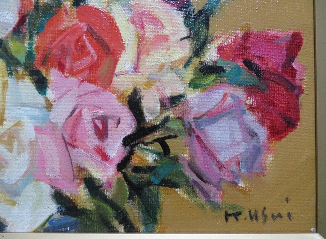 ◆　 臼井圭助　「　ばら　」油彩　M6号　創元会   真作保証　 ◆