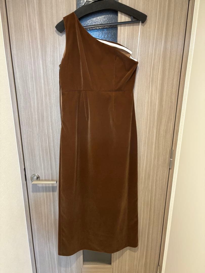 アシンメトリーティアードフリル3WAYベロアIラインドレスワンピース ブラウンM