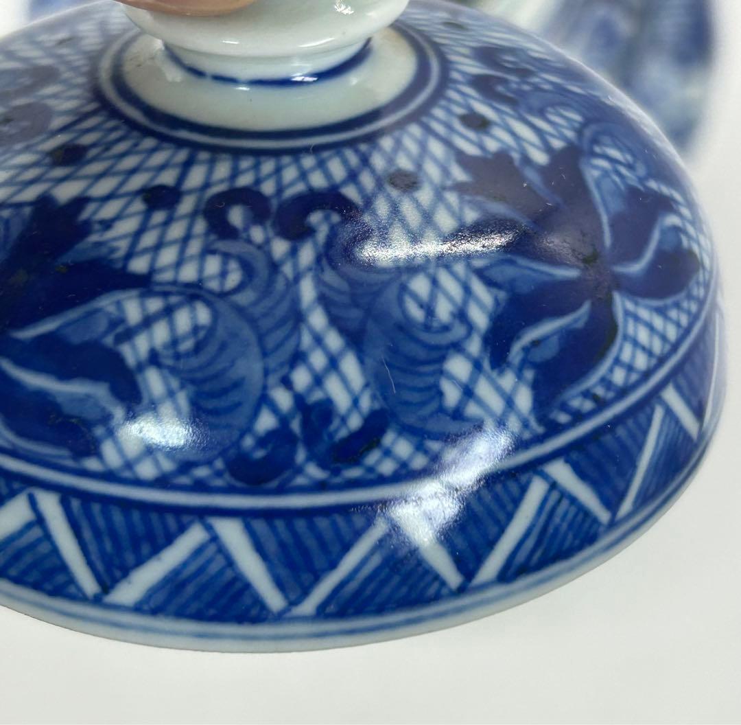 中国 染付 龍鳳紋蓋付壺 大清雍正年製銘 送料込み