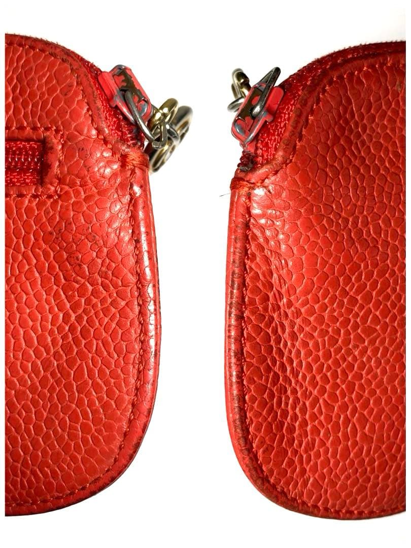 シャネル　キャビアスキン　ココマーク　ポーチ　ケース　カードケース　レッド