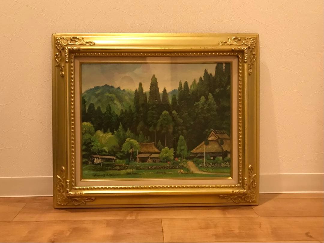 《真作》白崎景山　久多　油絵　F6号　額装　絵画　美術品　風景画　田舎の景色