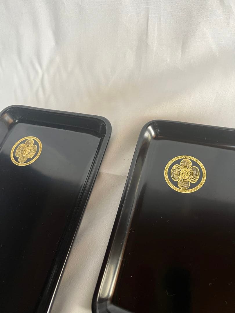 未使用品 輪島塗 黒漆器膳 3枚セット 家紋 木瓜紋 切手盆 箱付 漆器 黒漆塗