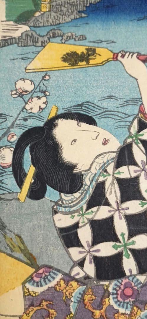 浮世絵、春色庭あそひ三枚綴り（偐紫田舎源氏)歌川房種