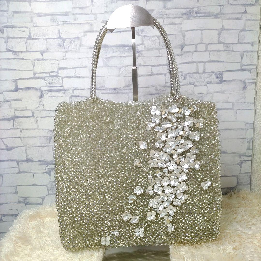 アンテプリマ ワイヤーバッグ シルバー レザー 花 ハンドバッグ