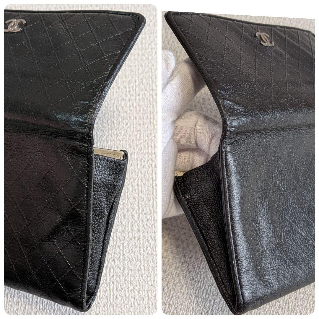 シャネル　黒　ビコローレ　バイカラー　折り財布　ミニ財布　ショルダー　ラムスキン