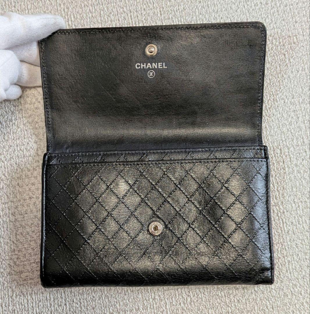シャネル　黒　ビコローレ　バイカラー　折り財布　ミニ財布　ショルダー　ラムスキン