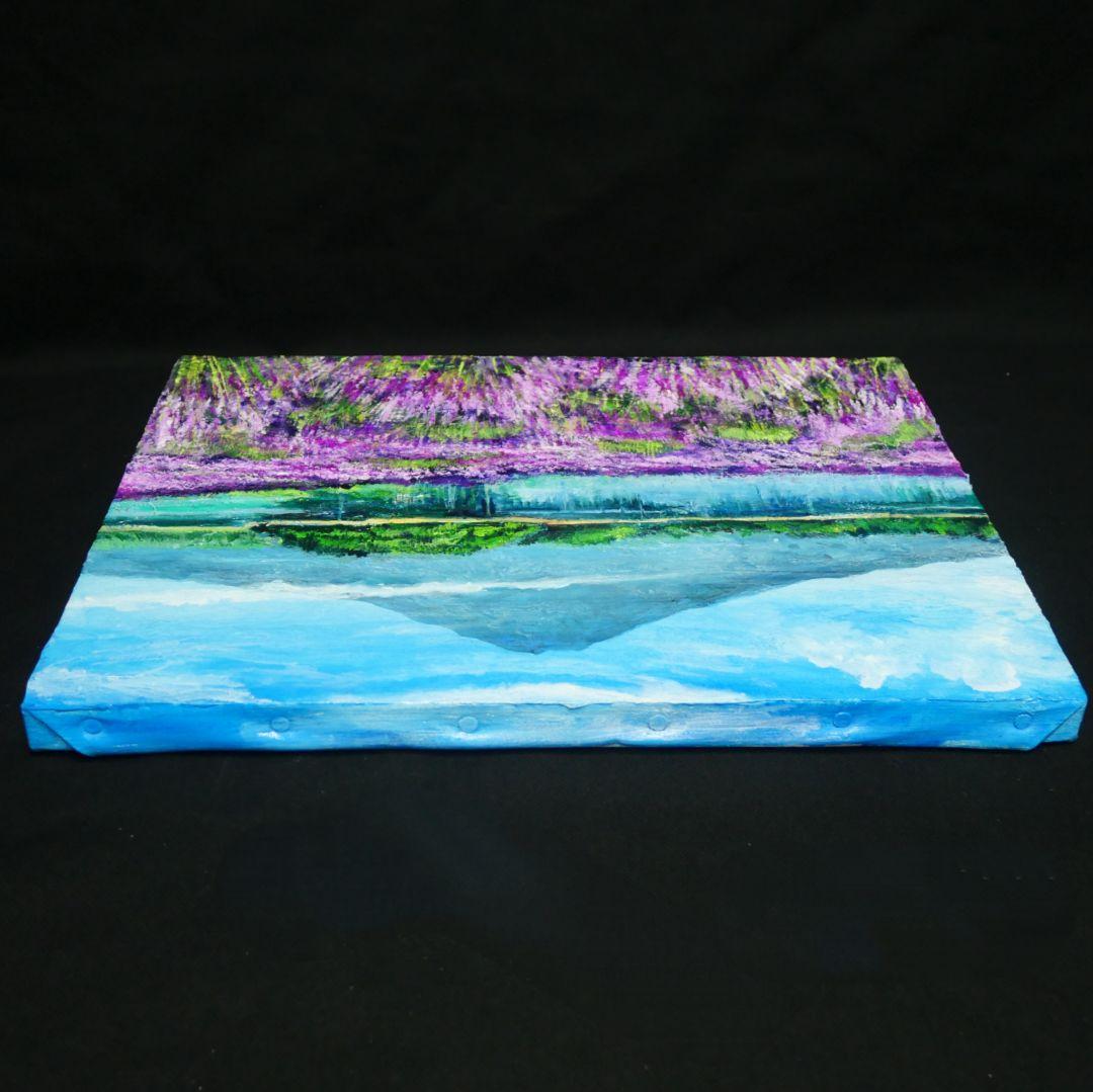 油絵 油彩 油彩画 絵 絵画 【河口湖のラベンダー畑】F4号