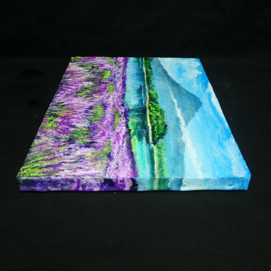 油絵 油彩 油彩画 絵 絵画 【河口湖のラベンダー畑】F4号