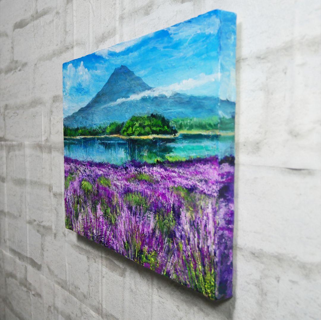 油絵 油彩 油彩画 絵 絵画 【河口湖のラベンダー畑】F4号