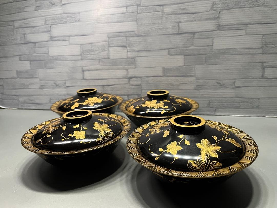 時代 極上 輪島塗 沈金蒔絵 蓋付き煮椀 四客 木製 - メルカリ 時代