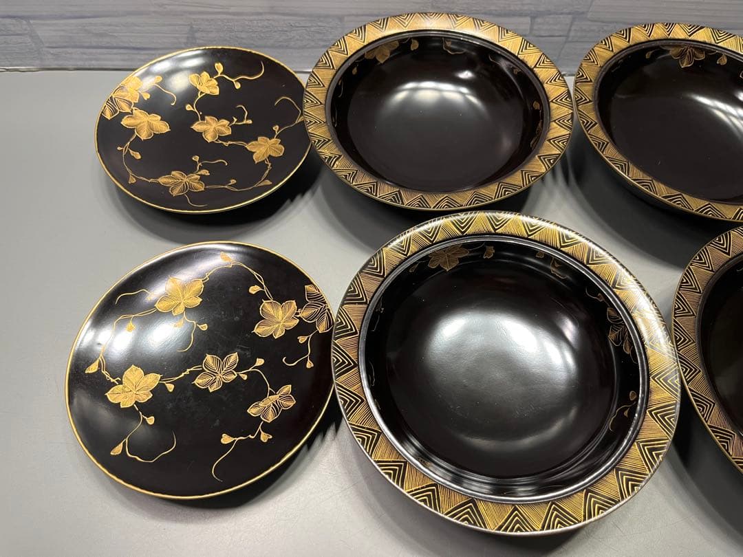 時代 極上 輪島塗 沈金蒔絵 蓋付き煮椀 四客 木製