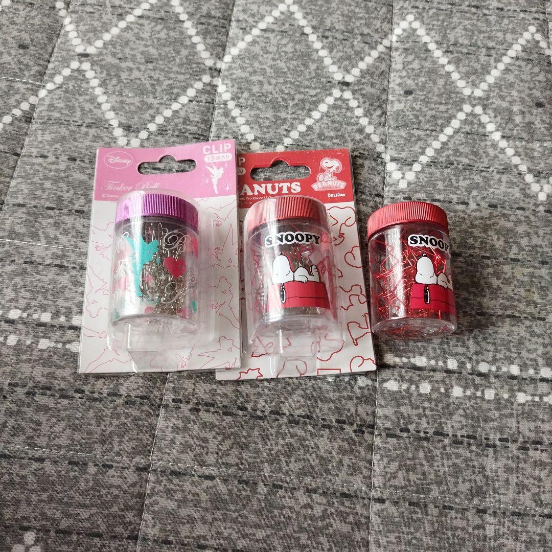 スヌーピー　ティンカーベル　アイコンクリップ　ボトル入り　3個セット スヌーピー ティンカーベル アイコンクリップ ボトル入り 3個セット