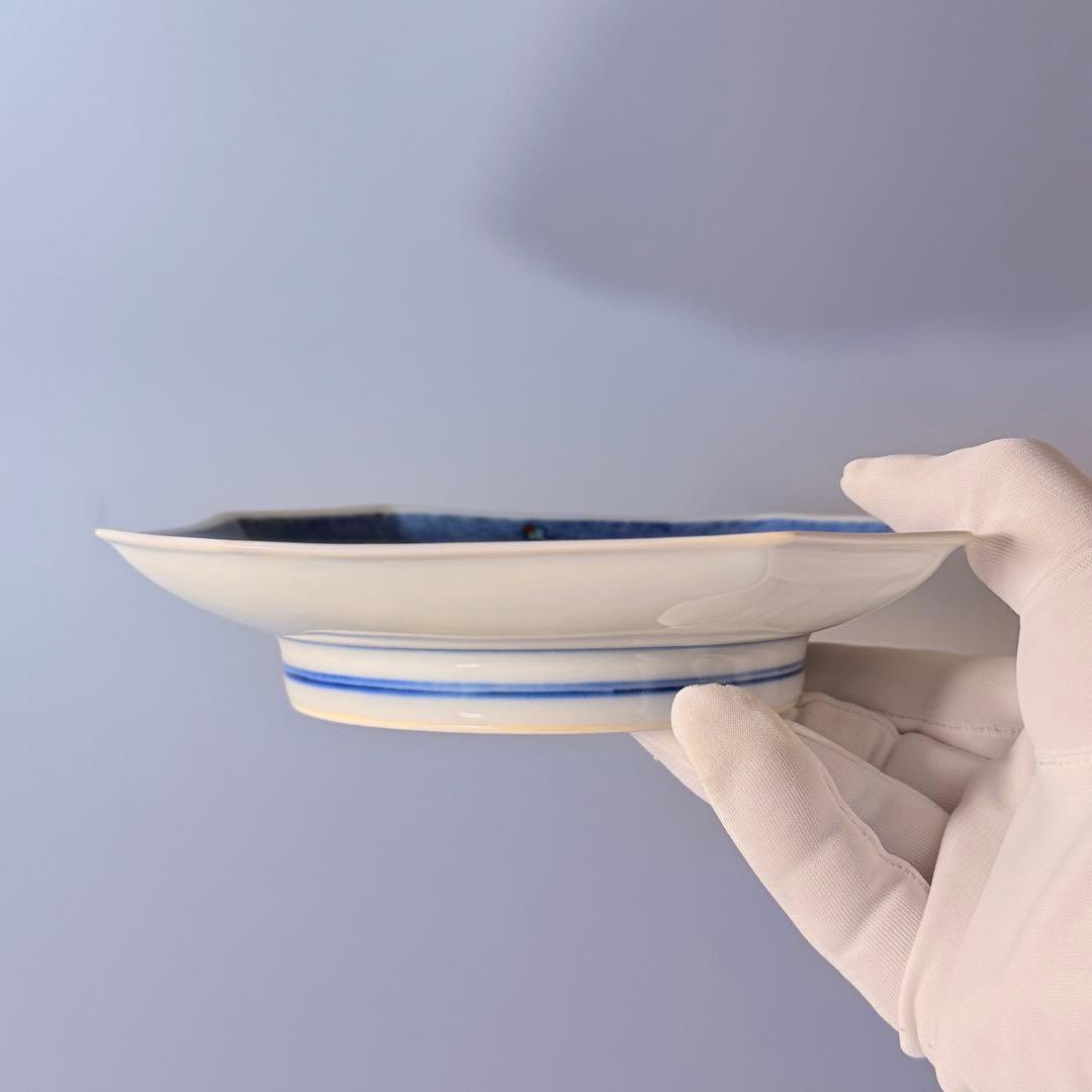 国重要無形文化財　十三代今泉今右衛門　錦　吹墨花草文様八角皿　銘々皿　共箱