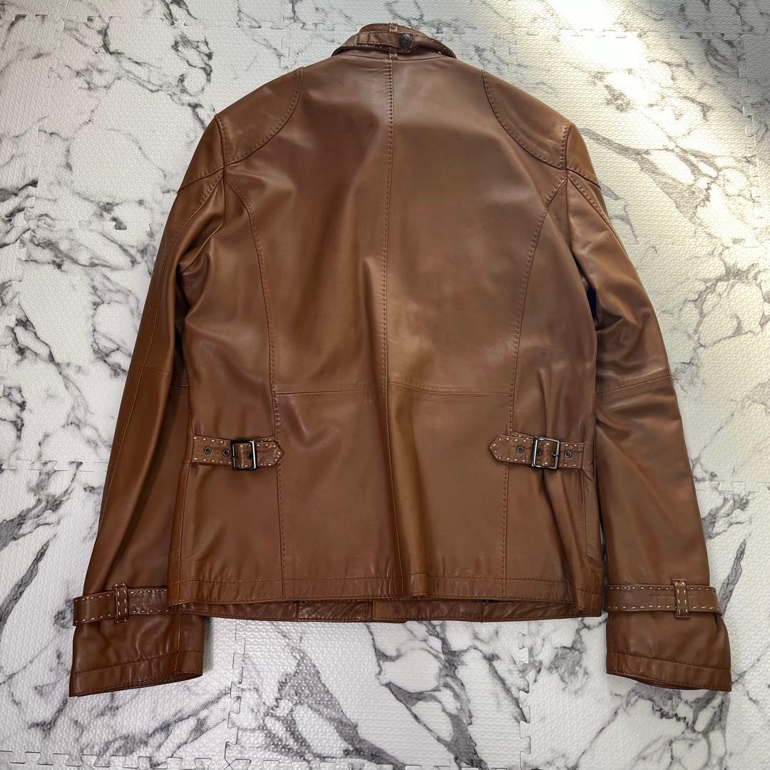 メンズビギ シングルライダースジャケット ラムレザー ダブルジップ