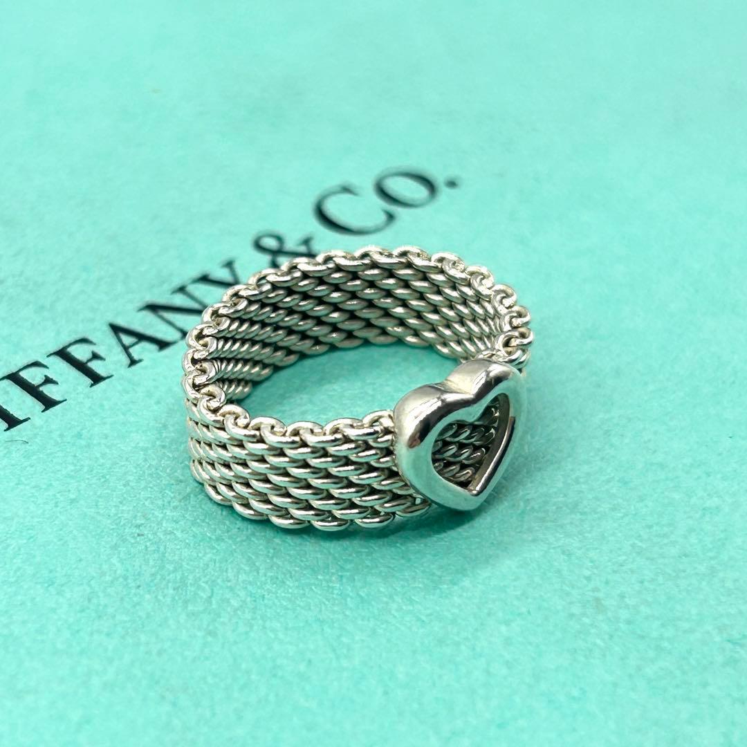 美品　ティファニー　サマセット　メッシュ　ハート　リング　11号　シルバー
