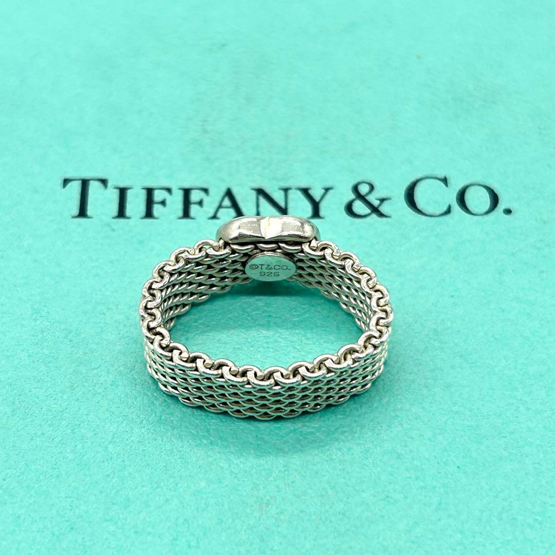 美品　ティファニー　サマセット　メッシュ　ハート　リング　11号　シルバー