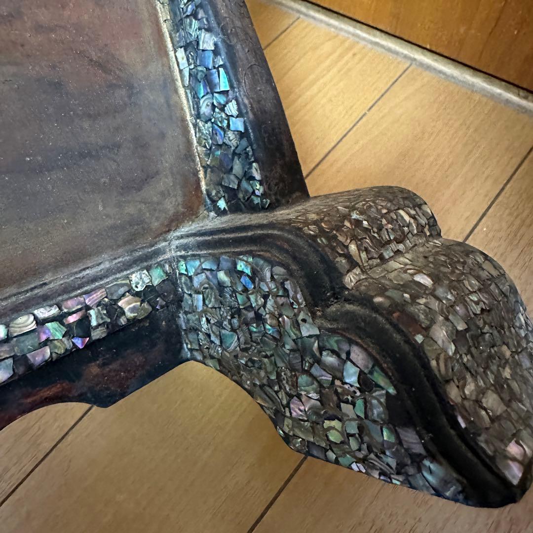 時代物 木製 螺鈿細工 富士山 刀掛け 3本掛 高さ約40.5cm 螺鈿細工