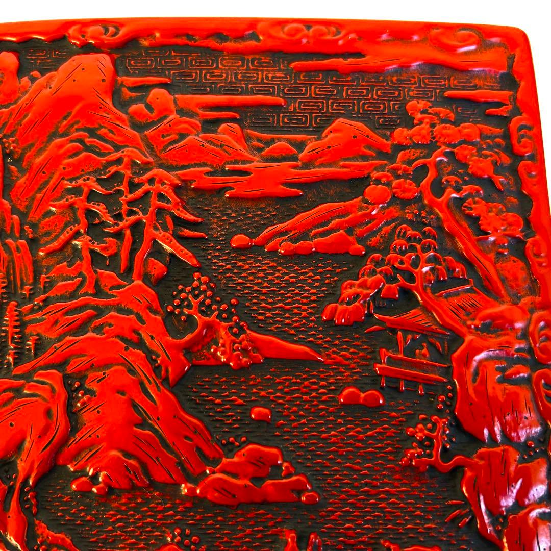 【希少】美品　漆器 堆朱 木製　手彫り　彫刻漆器 仙台堆朱 蓋付き　重箱　2段