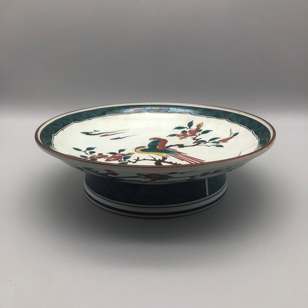 希少美品 九谷焼 古九谷 松雲堂 松本佐吉作飾り大皿24cm骨董品ビンテージ食器