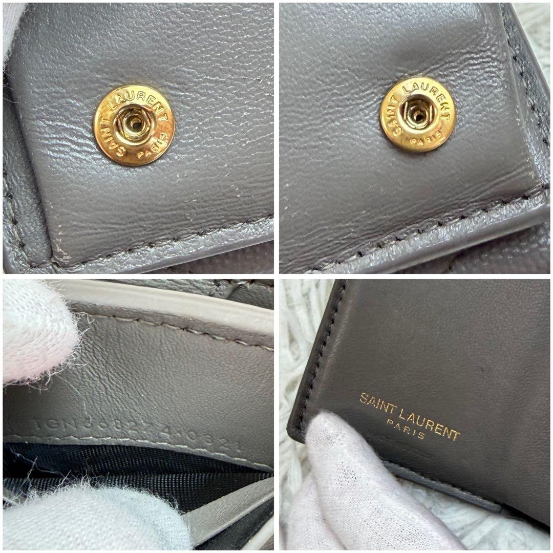 美品✨サンローラン 三つ折り財布 Vステッチ カサンドラ レザー