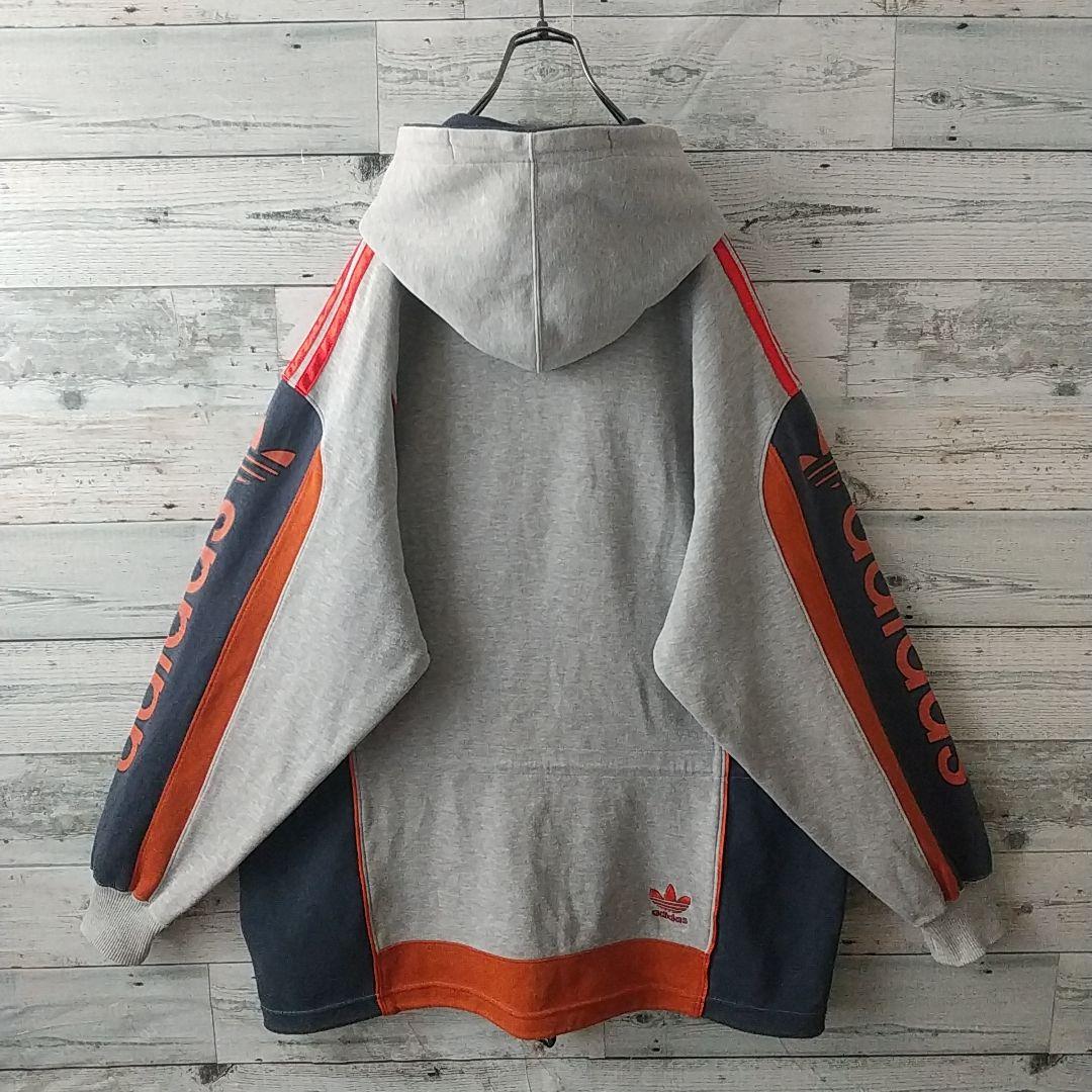希少☆90s デサント製 アディダス 刺繍 アームロゴ パーカー L～O