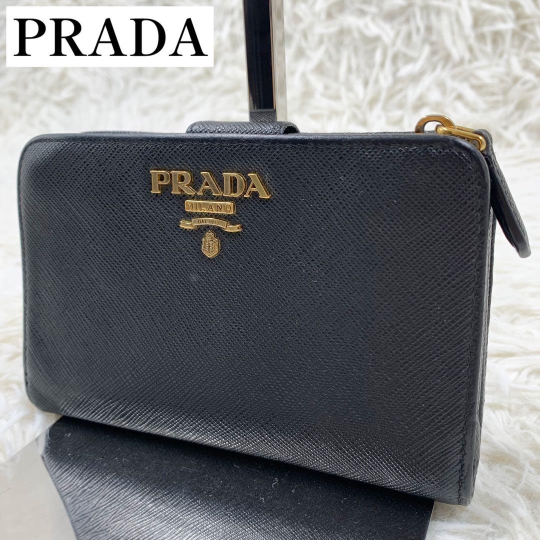 【✨極美品 現行✨】プラダ 二つ折り財布 サフィアーノレザー ブラック RFID 極美品✨新型RFID搭載 PRADA サフィアーノ 二つ折り 財布 ブラック 黒