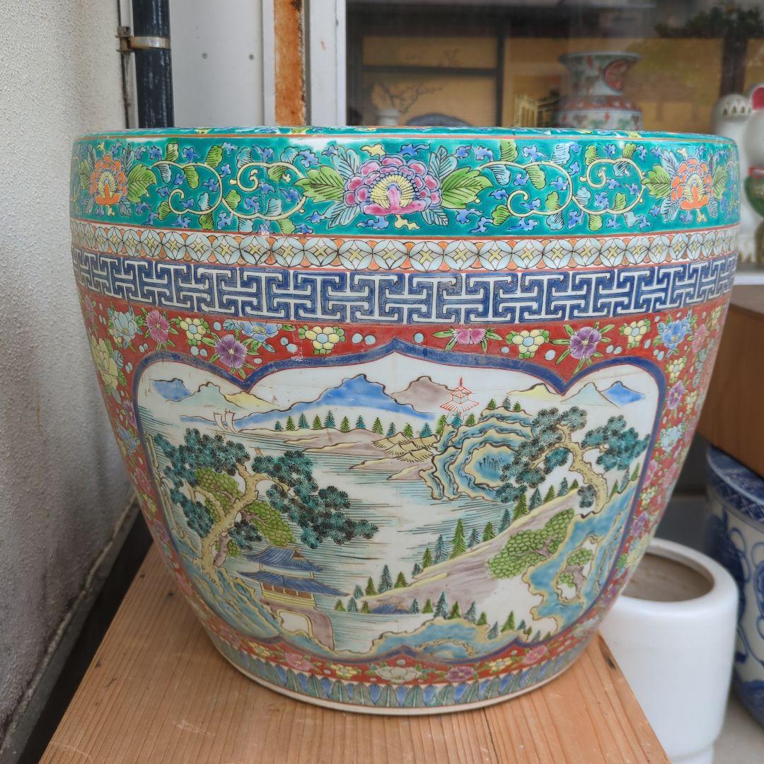 骨董 大型 古伊万里 伊万里 火鉢 十錦手 色絵 鉢カバー 睡蓮鉢 メダカ 金魚