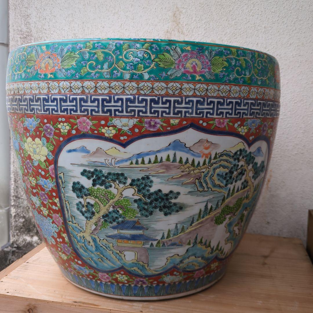 骨董 大型 古伊万里 伊万里 火鉢 十錦手 色絵 鉢カバー 睡蓮鉢 メダカ 金魚