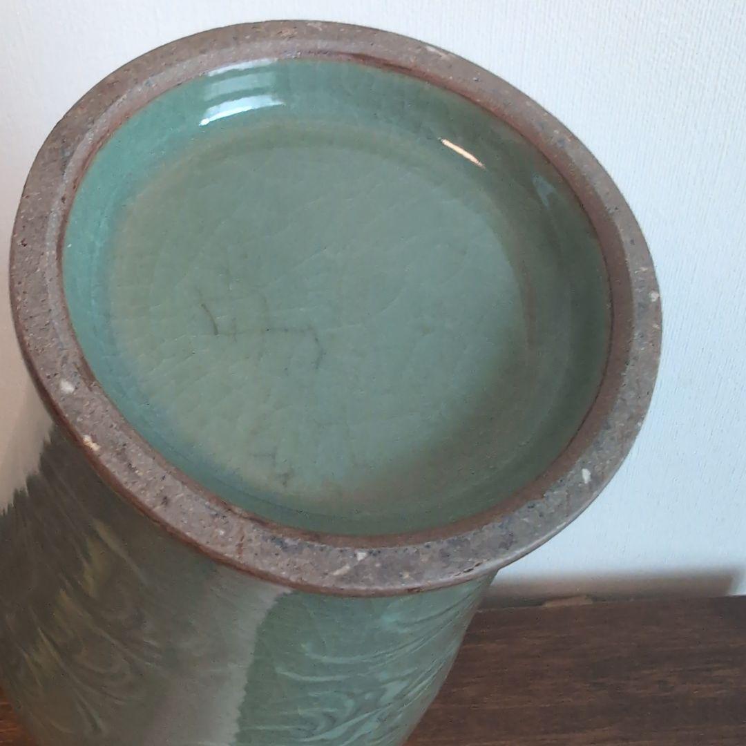 高麗青磁 白黒象嵌 朝鮮美術 梅瓶 骨董 陶芸 陶磁器 33.5cm高程