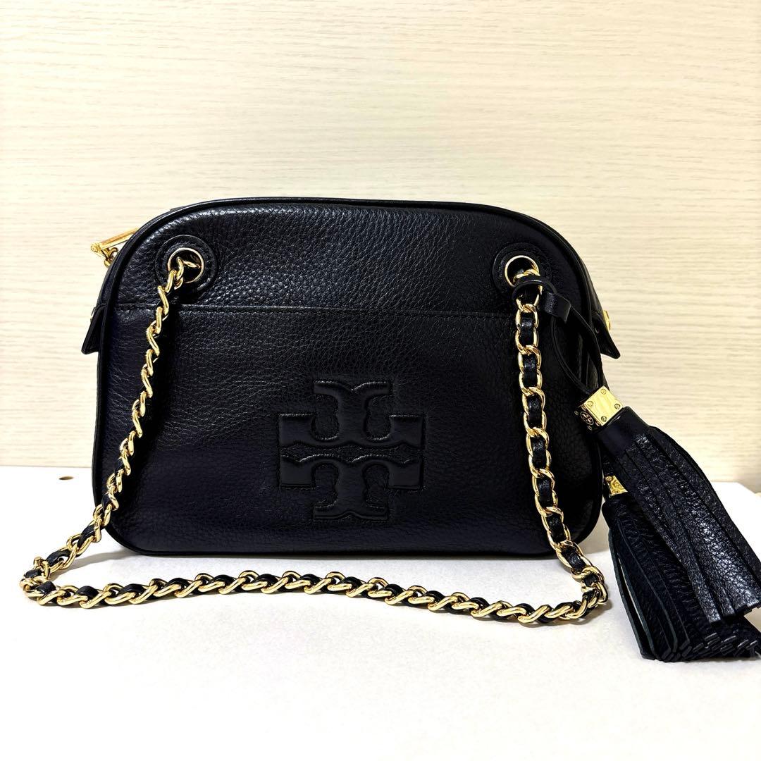 TORY BURCH レザー 2WAY ショルダーバッグ 黒 フリンジ