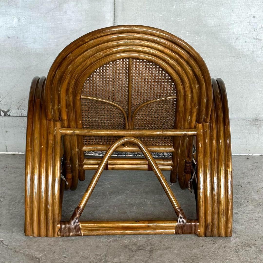 オールドラタン꧂カフェ風✦レトロラタン大型アームチェア 1人掛けソファー